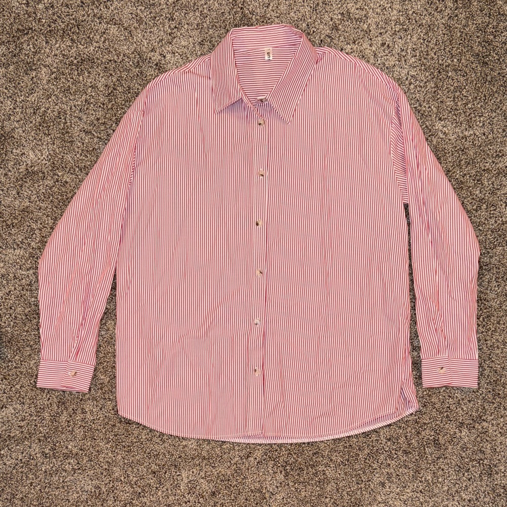Stylish Red Striped Unisex Button Down Shirt